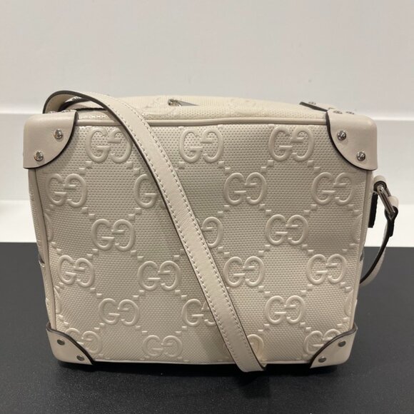 Gucci Calfskin GG Tennis Embossed Square Messenger Bag Mystic White (JB1362) - Picture 1 of 9